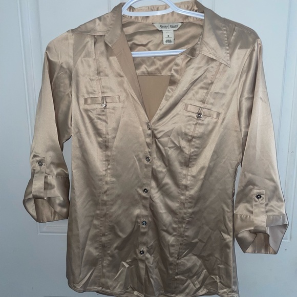 White House Black Market Gold Satin Button Down Shirt - Picture 8 of 10